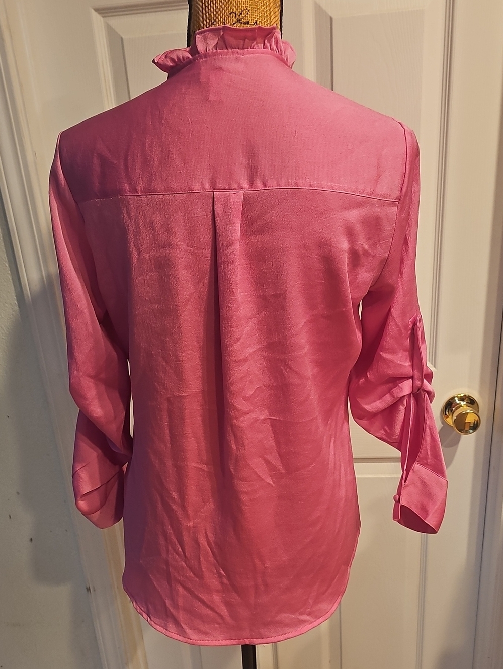 Express Hot Pink Ruffle-Trim Button Front Blouse - Picture 7 of 7